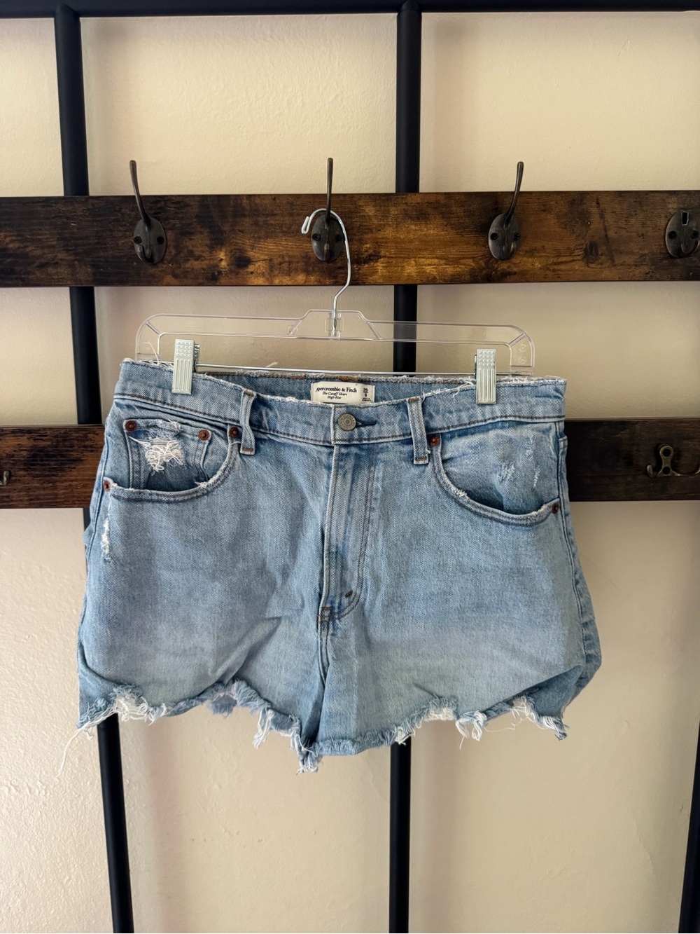 Abercrombie & Fitch faded light blue denim cutoff shorts